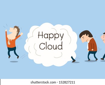 Abstract background on motivation people to be happy, representing to the cloud that can change sad or upset people to be happy. Business concept. 