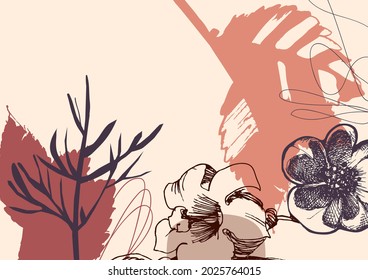 Abstract background on nature theme, dry plants and autumn flowers design