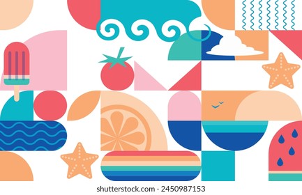 abstract background on a summer theme. geometric shapes summer attributes bright colors, background banner pattern