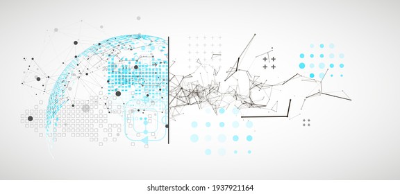 Abstract background on technological and scientific topics. Plexus effect with various techno details with a place under the text. Vector format.