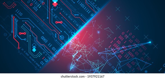 Abstract background on technological and scientific topics. Plexus effect with various techno details with a place under the text. Vector format.