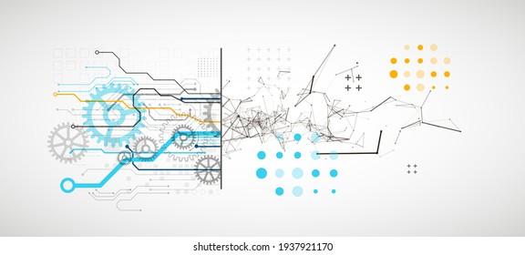 Abstract background on technological and scientific topics. Plexus effect with various techno details with a place under the text. Vector format.