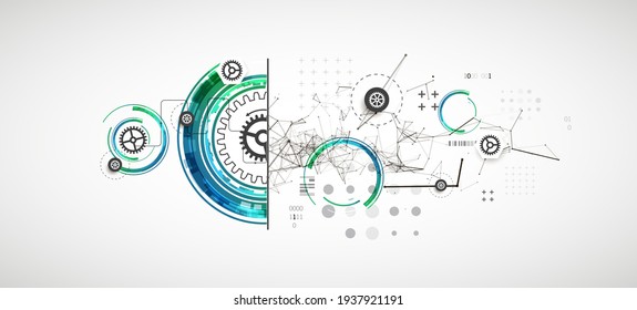 Abstract background on technological and scientific topics. Plexus effect with various techno details with a place under the text. Vector format.