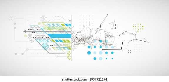 Abstract background on technological and scientific topics. Plexus effect with various techno details with a place under the text. Vector format.