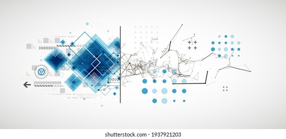 Abstract background on technological and scientific topics. Plexus effect with various techno details with a place under the text. Vector format.