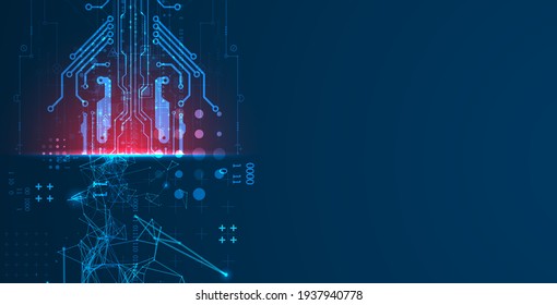 Abstract background on technological and scientific topics. Plexus effect with various techno details with a place under the text. Vector format.
