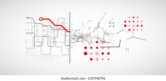 Abstract background on technological and scientific topics. Plexus effect with various techno details with a place under the text. Vector format.