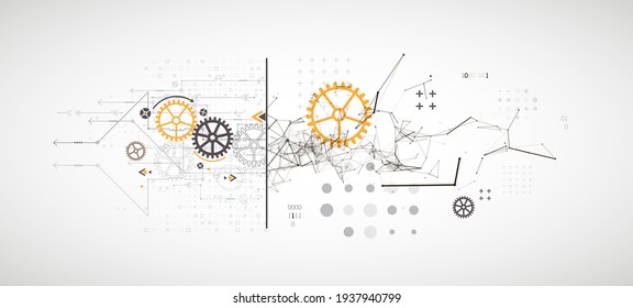 Abstract background on technological and scientific topics. Plexus effect with various techno details with a place under the text. Vector format.