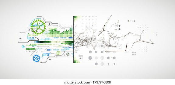 Abstract background on technological and scientific topics. Plexus effect with various techno details with a place under the text. Vector format.