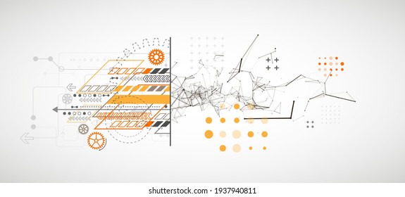 Abstract background on technological and scientific topics. Plexus effect with various techno details with a place under the text. Vector format.