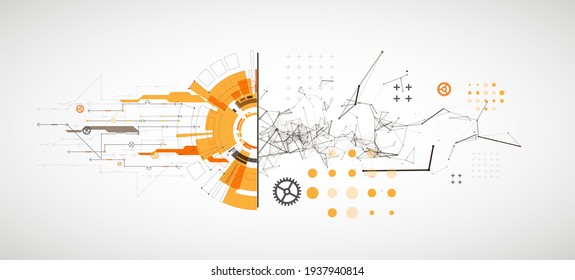 Abstract background on technological and scientific topics. Plexus effect with various techno details with a place under the text. Vector format.