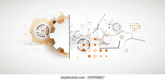 Abstract background on technological and scientific topics. Plexus effect with various techno details with a place under the text. Vector format.