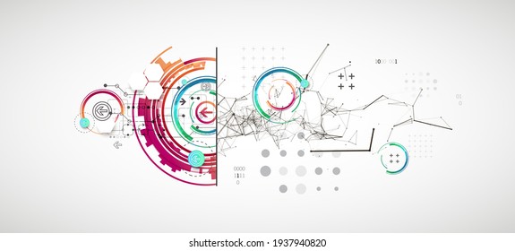 Abstract background on technological and scientific topics. Plexus effect with various techno details with a place under the text. Vector format.