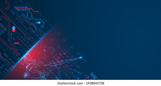 Abstrakter Hintergrund zu technischen und wissenschaftlichen Themen. Plexus-Effekt mit verschiedenen Techno-Details mit einem Platz unter dem Text. Vektorformat.