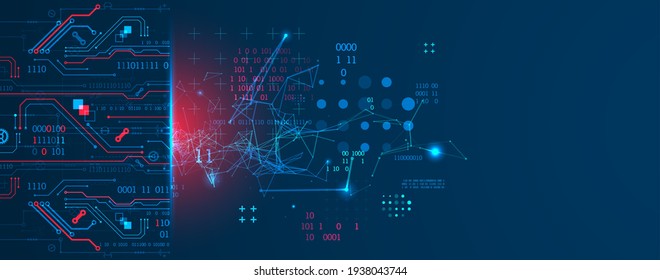 Resumen de antecedentes en temas tecnológicos y científicos. Efecto de plexus con varios detalles técnicos con un lugar debajo del texto. Formato vectorial.