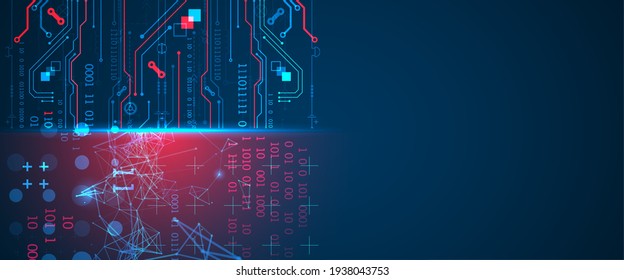 Abstract background on technological and scientific topics. Plexus effect with various techno details with a place under the text. Vector format.