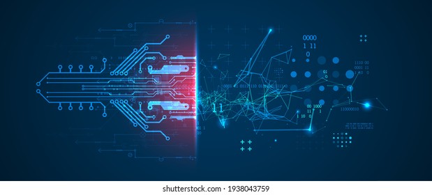 Abstract background on technological and scientific topics. Plexus effect with various techno details with a place under the text. Vector format.