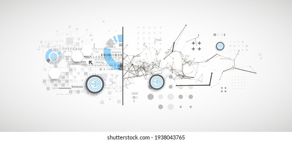 Abstract background on technological and scientific topics. Plexus effect with various techno details with a place under the text. Vector format.