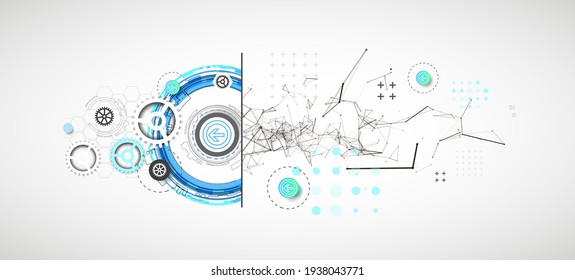Abstract background on technological and scientific topics. Plexus effect with various techno details with a place under the text. Vector format.