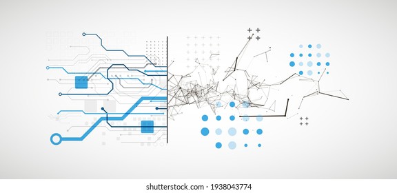 Abstract background on technological and scientific topics. Plexus effect with various techno details with a place under the text. Vector format.