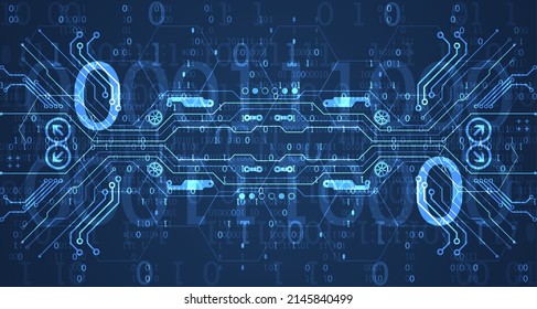 Abstract background on technological and scientific topics. Various techno details with using digital code. Vector format.