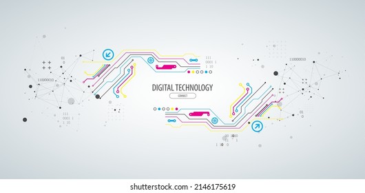 Abstract background on technological and scientific topics. Various techno details with using digital code. Vector format.