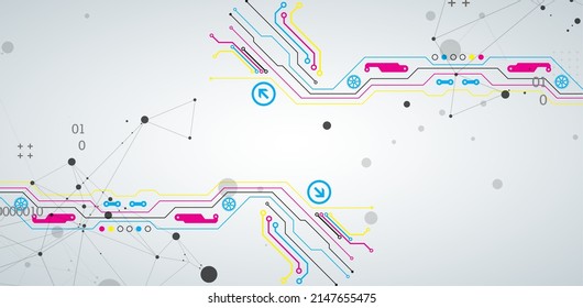 Abstract background on technological and scientific topics. Various techno details with using digital code. Vector format.