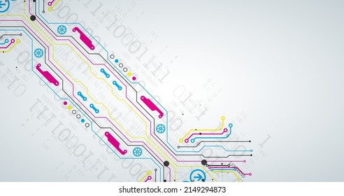 Abstract background on technological and scientific topics. Various techno details with using digital code. Vector format.