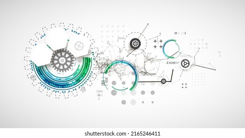Abstract background on technological and scientific topics. Plexus effect with various techno details with a place under the text. Vector format.