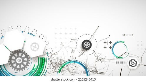Abstract background on technological and scientific topics. Plexus effect with various techno details with a place under the text. Vector format.