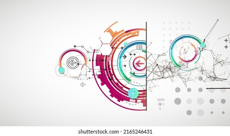 Abstract background on technological and scientific topics. Plexus effect with various techno details with a place under the text. Vector format.