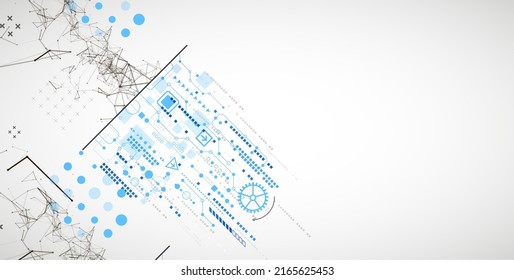 Abstract background on technological and scientific topics. Plexus effect with various techno details with a place under the text. Vector format.