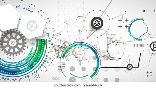 Resumen de antecedentes en temas tecnológicos y científicos. Efecto de plexus con varios detalles técnicos con un lugar debajo del texto. Formato vectorial.