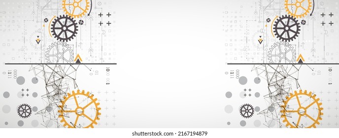Abstract background on technological and scientific topics. Plexus effect with various techno details with a place under the text. Vector format.