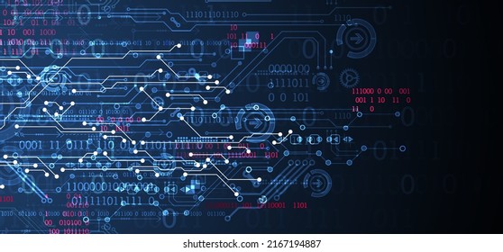 Abstract background on technological and scientific topics. Various techno details with using digital code. Vector format.