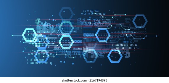 Resumen de antecedentes en temas tecnológicos y científicos. Varios detalles técnicos con el uso de código digital. Formato vectorial.