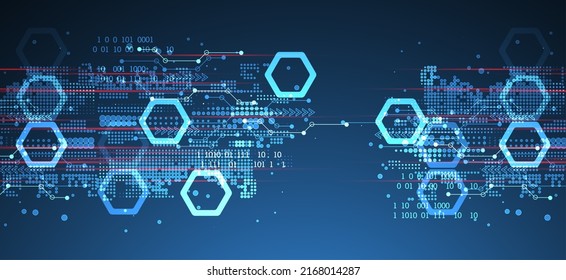 Resumen de antecedentes en temas tecnológicos y científicos. Varios detalles técnicos con el uso de código digital. Formato vectorial.