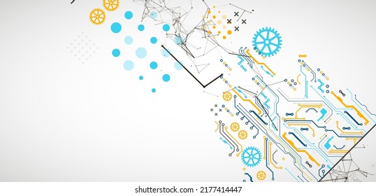 Abstract background on technological and scientific topics. Plexus effect with various techno details with a place under the text. Vector format.
