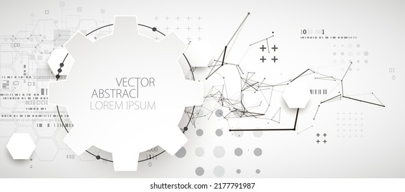Abstract background on technological and scientific topics. Plexus effect with various techno details with a place under the text. Vector format.
