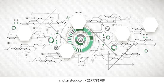 Abstract background on technological and scientific topics. Plexus effect with various techno details with a place under the text. Vector format.