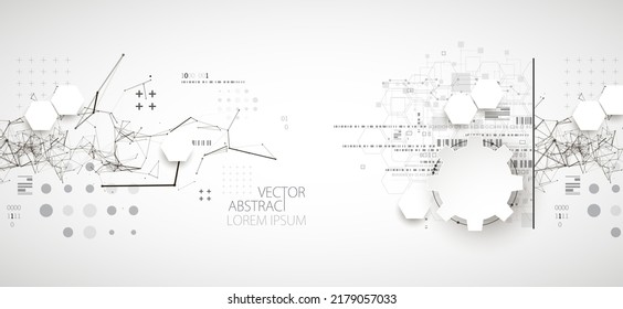 Abstract background on technological and scientific topics. Plexus effect with various techno details with a place under the text. Vector format.