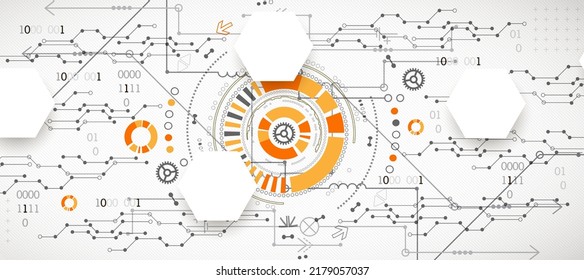 Resumen de antecedentes en temas tecnológicos y científicos. Efecto de plexus con varios detalles técnicos con un lugar debajo del texto. Formato vectorial.