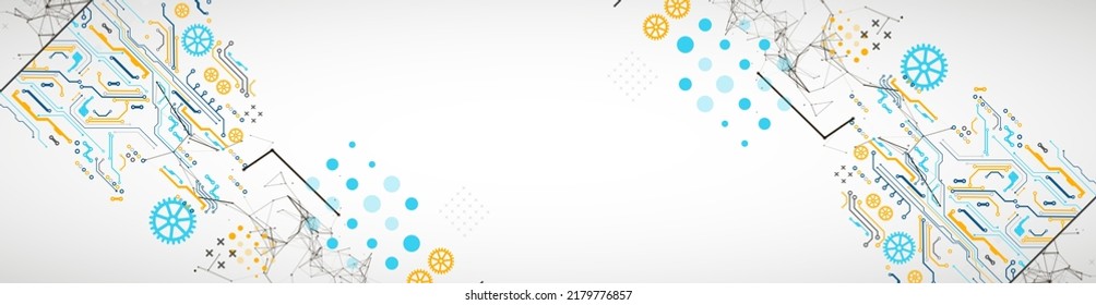 Abstract background on technological and scientific topics. Plexus effect with various techno details with a place under the text. Vector format.