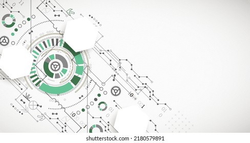 Resumen de antecedentes en temas tecnológicos y científicos. Efecto de plexus con varios detalles técnicos con un lugar debajo del texto. Formato vectorial.