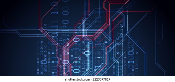 Abstract background on technological and scientific topics. Various techno details with using digital code. Vector format.