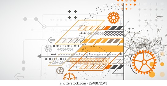 Abstrakter Hintergrund zu technischen und wissenschaftlichen Themen. Plexus-Effekt mit verschiedenen Techno-Details mit einem Platz unter dem Text. Vektorformat.