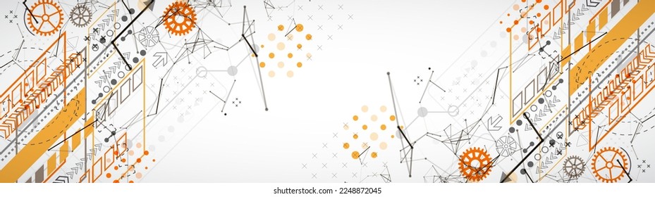 Abstract background on technological and scientific topics. Plexus effect with various techno details with a place under the text. Vector format.