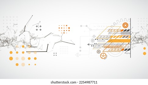 Resumen de antecedentes en temas tecnológicos y científicos. Efecto de plexus con varios detalles técnicos con un lugar debajo del texto. Formato vectorial.
