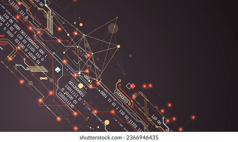 Abstract background on technological and scientific topics. Various techno details with using digital code. Vector format.
