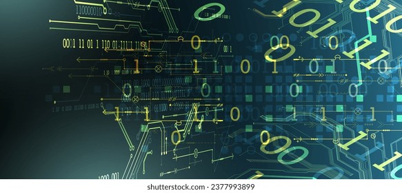 Abstract background on technological and scientific topics. Various techno details with using digital code. Vector